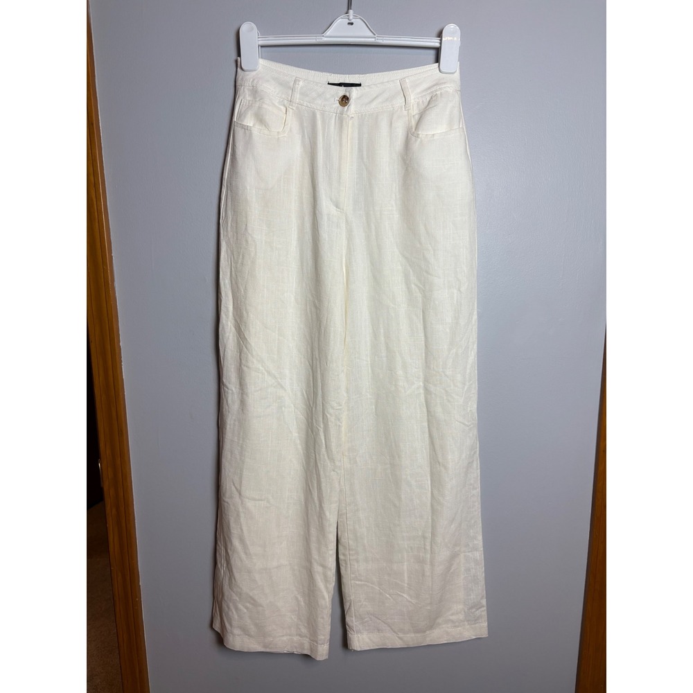 Lulus Cream Linen Blend High Waisted Wide Leg Trousers Pants Size Medium NWT